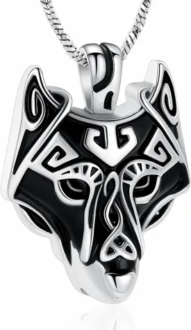 Yinplsmemory Viking Wolf Head Urn Necklace for Men - Wolf Jewelry Gift for Human/Pet Ashes