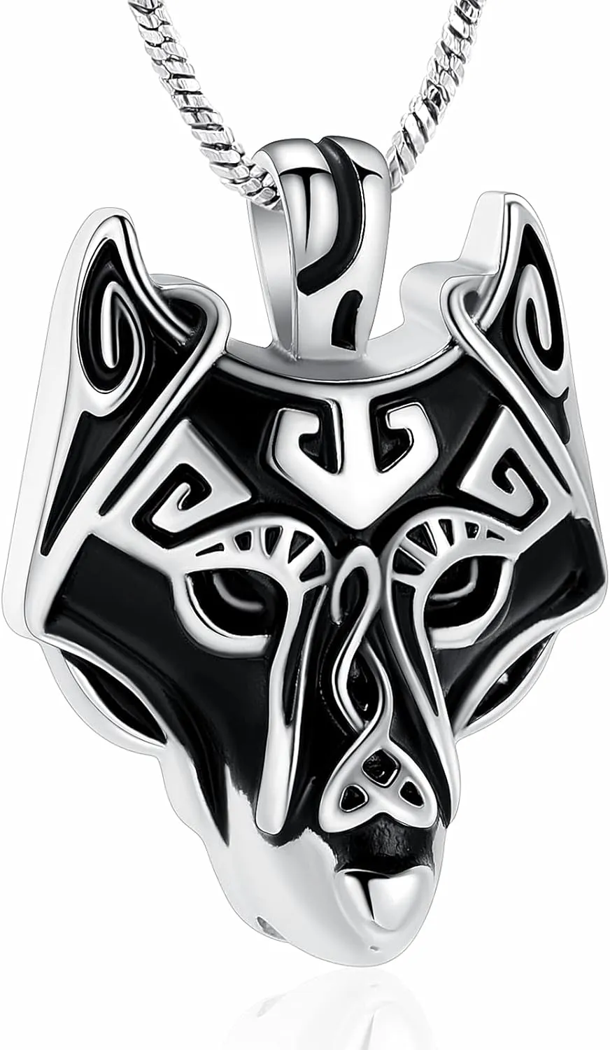 Yinplsmemory Viking Wolf Head Urn Necklace for Men - Wolf Jewelry Gift for Human/Pet Ashes