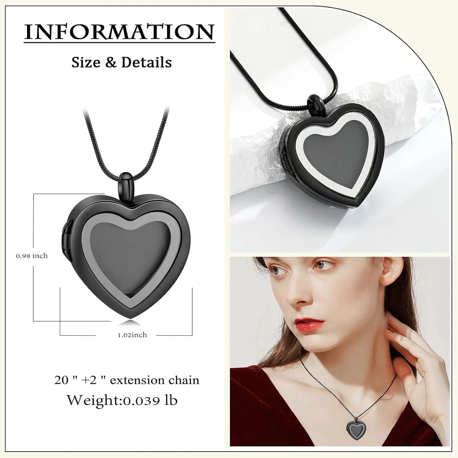 zeqingjw Glass Cremation Jewelry - Heart Memorial Ern Necklace for Ashes of Loved One - Stainless Steel Human Pet Dog Cat Keepsake Urn Pendant