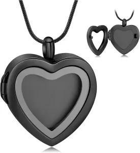 zeqingjw Glass Cremation Jewelry - Heart Memorial Ern Necklace for Ashes of Loved One - Stainless Steel Human Pet Dog Cat Keepsake Urn Pendant